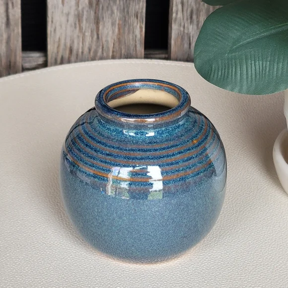 Succluent Glazed Blue Ceramic Vase - Picture 2 of 7